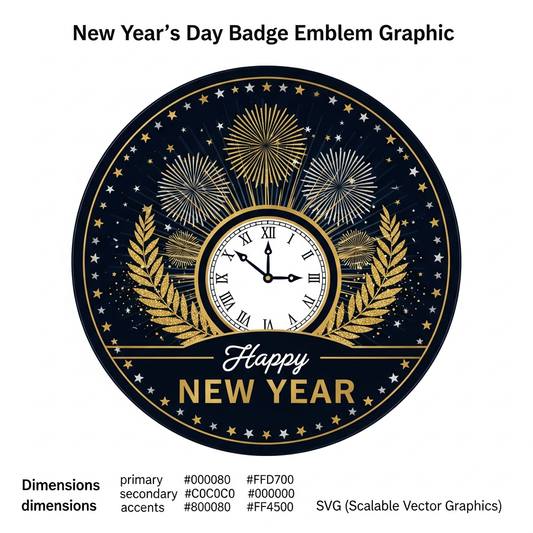 New Year's Day badge emblem style ready to press DTF heat transfer graphic with high contrast colors and clean vector illustration, suitable for t-shirts hoodies and apparel