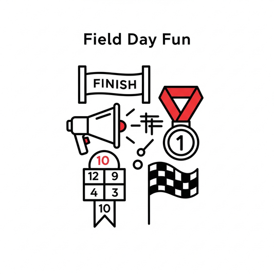 Field Day minimalist line art ready-to-press DTF heat transfer graphic, centered vector-style design with clean outlines and high contrast colors, suitable for t-shirts hoodies and tote bags