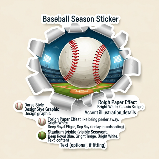 Sticker style baseball season DTF heat transfer graphic with bold outlines and high contrast colors, ready to press on t-shirts and hoodies
