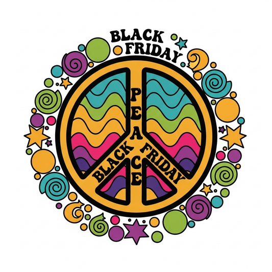 Black Friday groovy 70s retro style ready to press DTF heat transfer graphic with high contrast colors and vector illustration design for t-shirts and hoodies