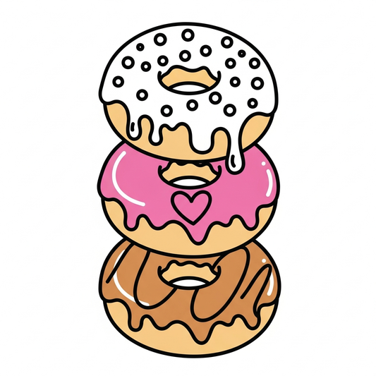 National Donut Day ready to press DTF heat transfer graphic featuring a bold outline illustration donut design with high-contrast colors, suitable for t-shirts, hoodies, and apparel printing