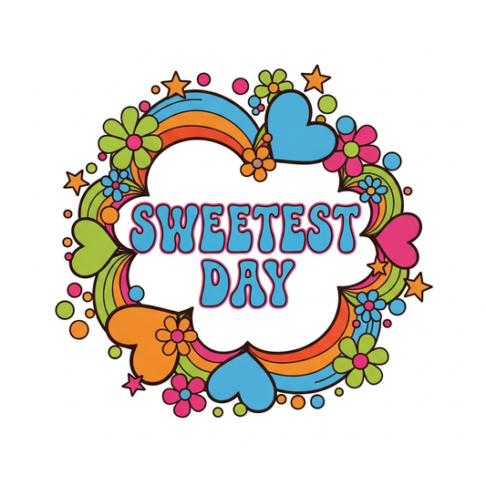 Sweetest Day groovy 70s retro style ready to press DTF heat transfer graphic with bold high contrast colors and vector illustration style