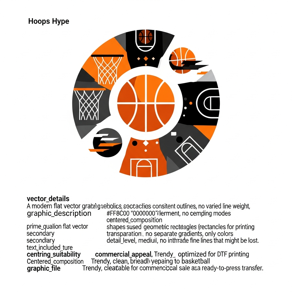 Basketball season modern flat vector ready-to-press DTF heat transfer graphic with high-contrast colors and clean outlined illustration, suitable for t-shirts hoodies and apparel