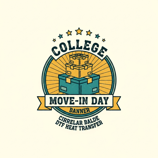College Move-In Day retro badge logo DTF heat transfer design, ready to press, high contrast vector style graphic for t-shirts and hoodies