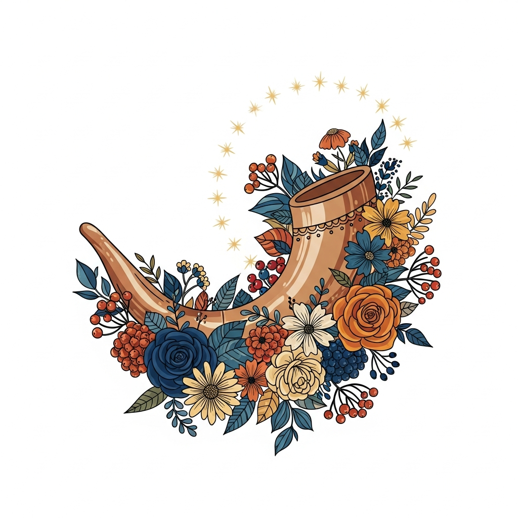 Rosh Hashanah boho floral ready to press DTF heat transfer graphic featuring a centered vector-style floral illustration with high contrast colors, suitable for t-shirts hoodies and tote bags