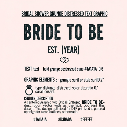 Bridal shower ready to press DTF heat transfer graphic featuring bold grunge distressed lettering in high contrast colors, centered vector-style design suitable for t-shirts hoodies and tote bags