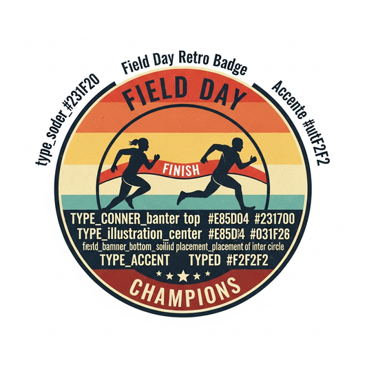 Field Day retro badge logo ready to press DTF heat transfer graphic with high contrast colors and clean vector style illustration, suitable for t-shirts and hoodies