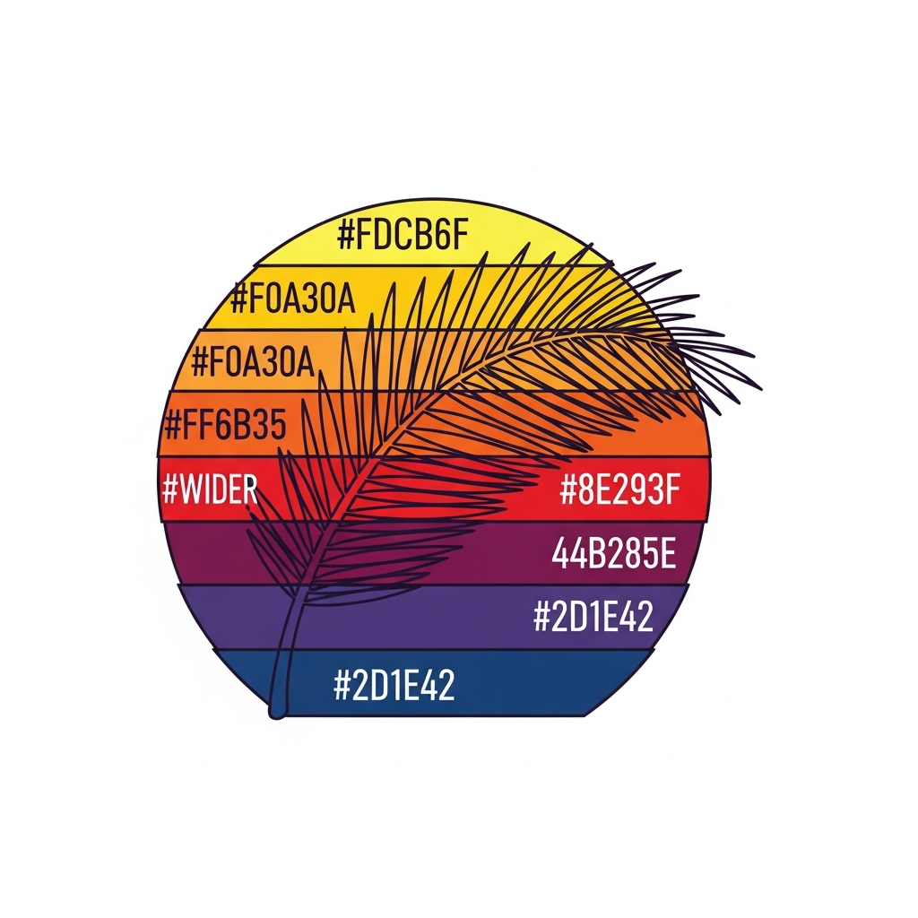 Palm Sunday retro sunset stripes ready to press DTF heat transfer graphic with vector illustration style, bold high contrast colors, and centered composition suitable for t-shirts hoodies and tote bags