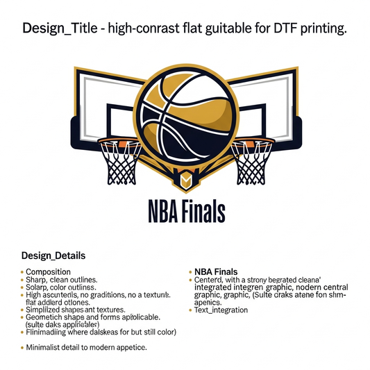 NBA Finals modern flat vector DTF heat transfer design, ready to press, centered high contrast basketball graphic suitable for t-shirts hoodies and apparel