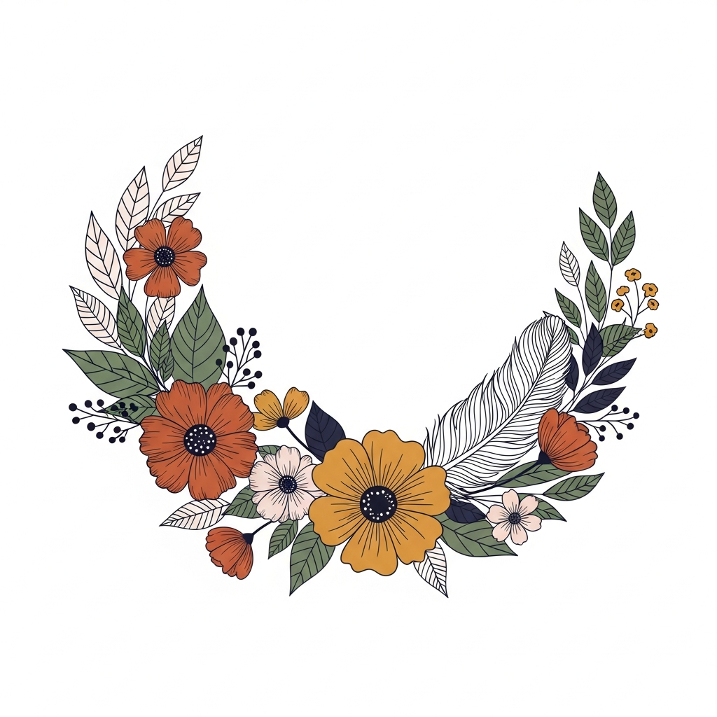 National Daughters Day boho floral DTF heat transfer design featuring a centered vector-style floral illustration with earthy tones and clean outlines, ready to press on t-shirts hoodies and tote bags