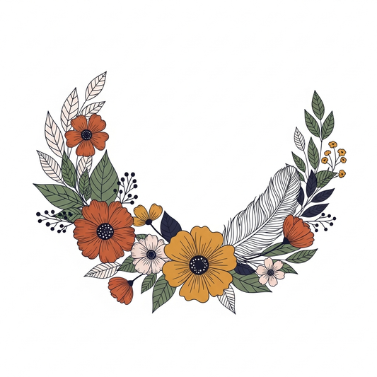 National Daughters Day boho floral DTF heat transfer design featuring a centered vector-style floral illustration with earthy tones and clean outlines, ready to press on t-shirts hoodies and tote bags