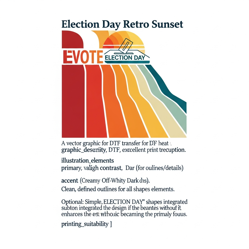 Election Day retro sunset stripes DTF heat transfer graphic with high-contrast vintage-inspired design, ready to press on t-shirts and hoodies