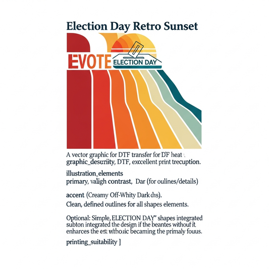 Election Day retro sunset stripes DTF heat transfer graphic with high-contrast vintage-inspired design, ready to press on t-shirts and hoodies