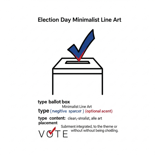 Election Day minimalist line art DTF transfer design, ready to press heat transfer graphic for t-shirts and hoodies, high contrast vector style illustration suitable for DTF heat press printing