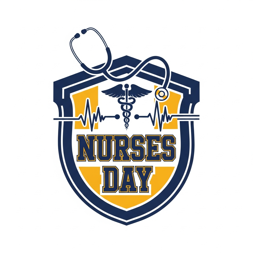 Retro varsity style Nurses Day DTF heat transfer graphic with bold high-contrast colors and clean vector illustration, ready to press on t-shirts hoodies and tote bags