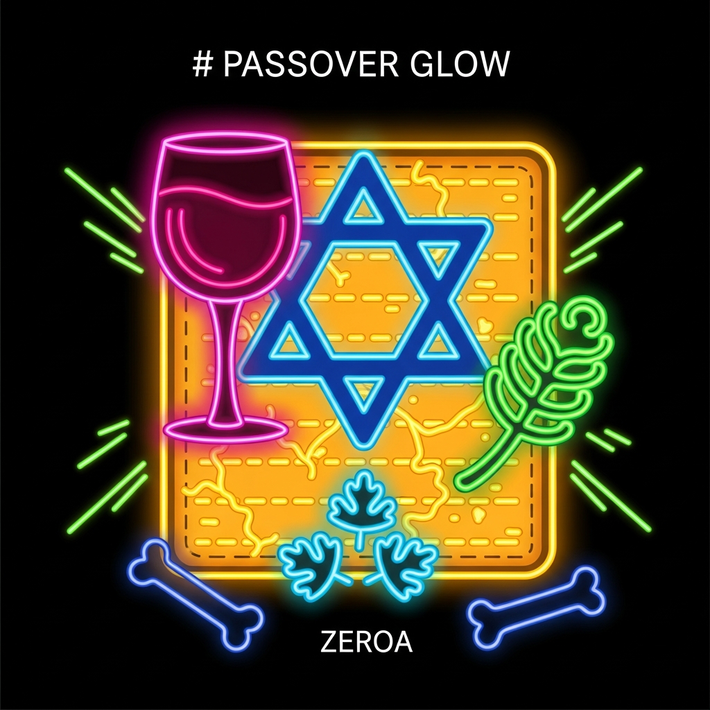 Passover neon glow ready to press DTF heat transfer graphic featuring vibrant neon colors and vector-style illustration on a transparent background, suitable for t-shirts hoodies and tote bags