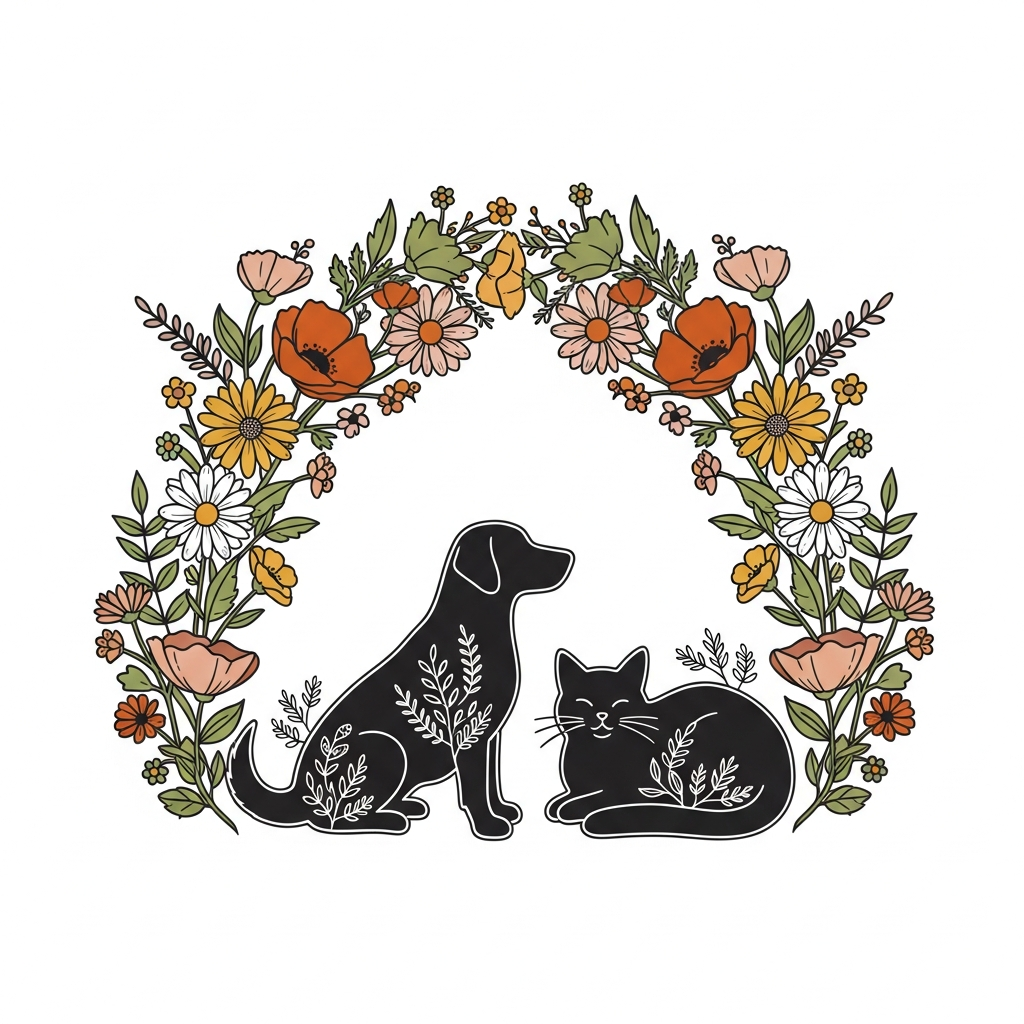 Boho floral Pet Adoption Day ready to press DTF heat transfer graphic featuring a centered vector illustration with flowing botanicals and high contrast colors, suitable for t-shirts, hoodies, and tote bags