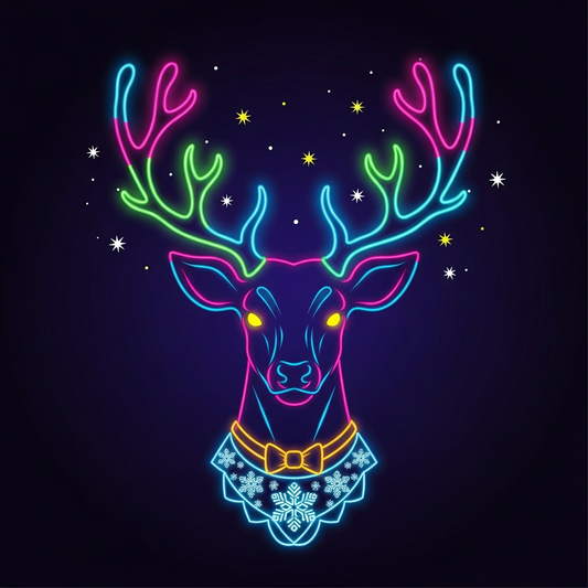 Christmas neon glow ready to press DTF heat transfer graphic with vibrant neon-style holiday illustration on a transparent background, suitable for t-shirts hoodies and apparel