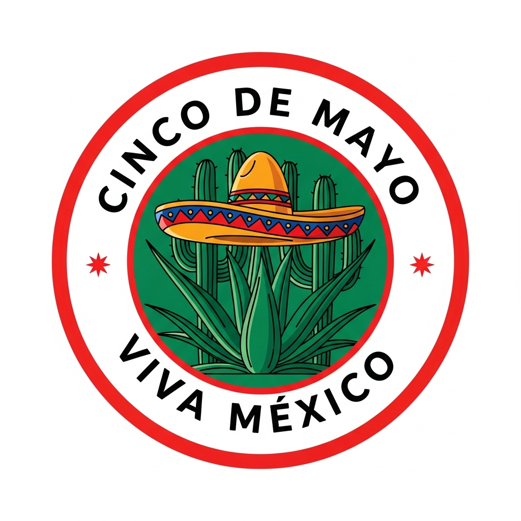 Cinco de Mayo badge emblem ready to press DTF heat transfer design with high contrast colors and vector style illustration, suitable for t-shirts hoodies and tote bags