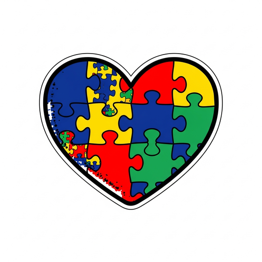 World Autism Awareness Day sticker style DTF heat transfer graphic with bold vector illustration, high contrast colors, and clean outlines — ready to press on t-shirts, hoodies, and apparel
