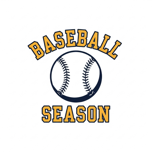 Retro varsity style baseball season DTF heat transfer graphic with bold high-contrast colors and clean vector illustration, ready to press on t-shirts and hoodies