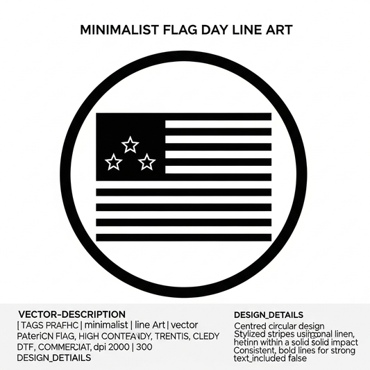 Flag Day minimalist line art DTF heat transfer graphic, ready to press, featuring high contrast vector-style patriotic design with clean outlines, suitable for t-shirts, hoodies, and apparel