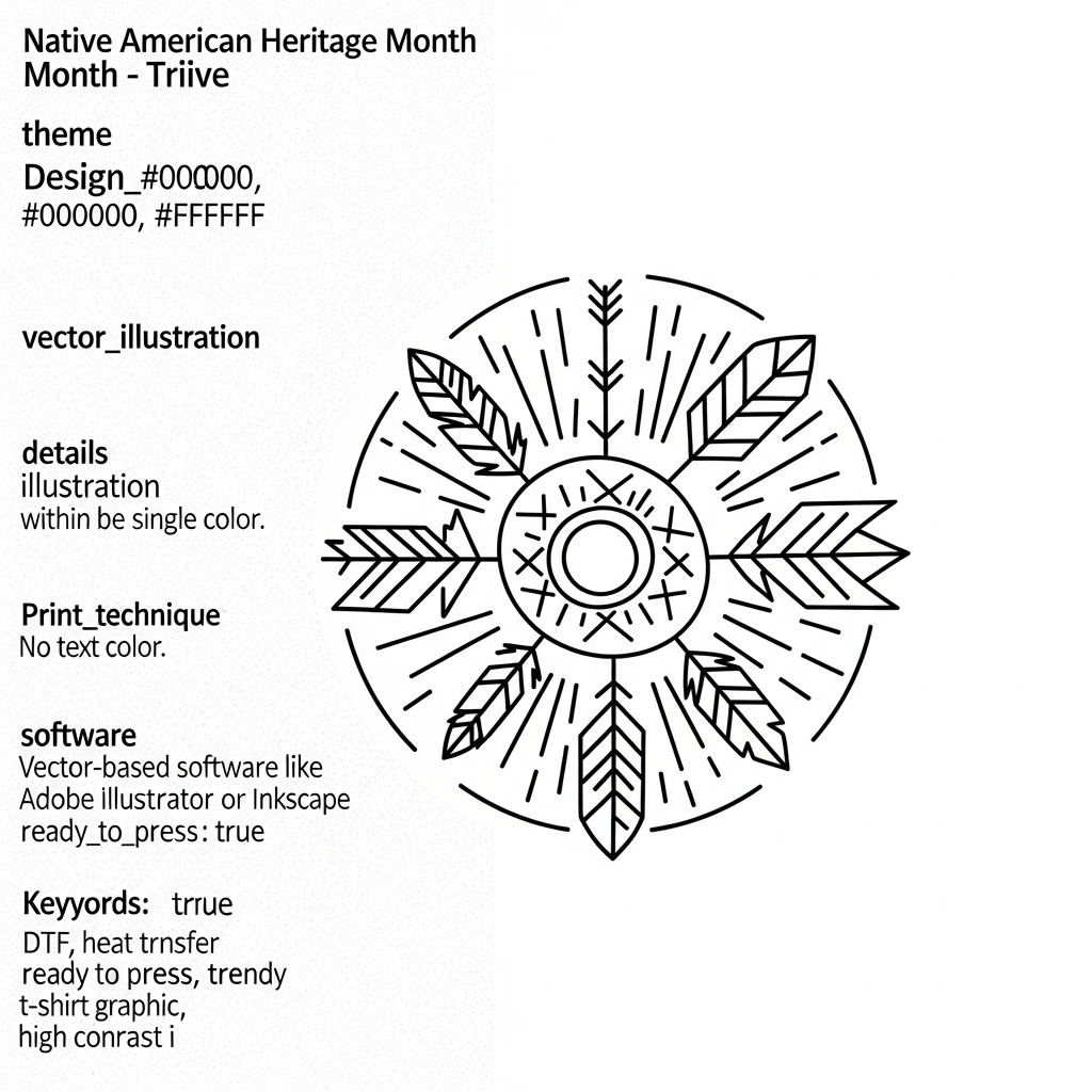 Native American Heritage Month minimalist line art DTF heat transfer ready to press design with clean outlines and high contrast colors suitable for t-shirts hoodies and tote bags