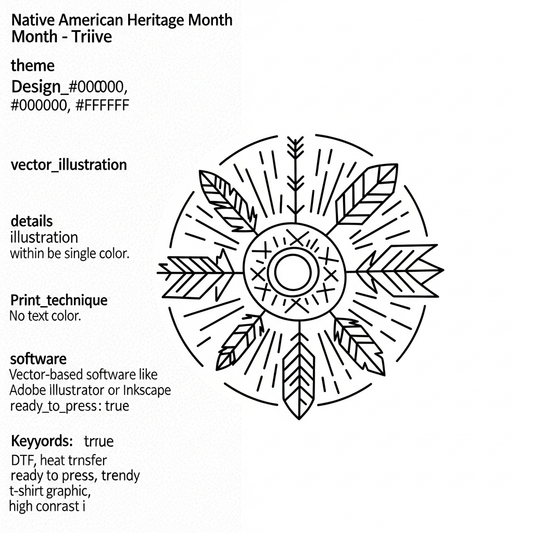 Native American Heritage Month minimalist line art DTF heat transfer ready to press design with clean outlines and high contrast colors suitable for t-shirts hoodies and tote bags