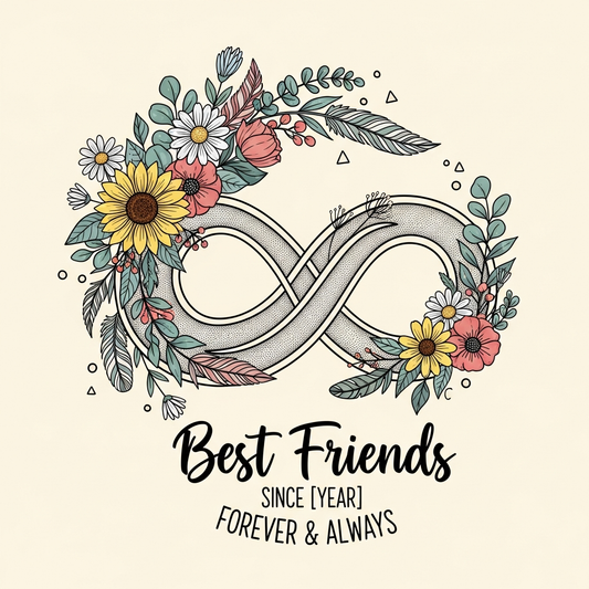 National Best Friends Day boho floral ready to press DTF heat transfer graphic featuring a centered vector-style floral illustration with high contrast earthy tones and bohemian design elements, suitable for t-shirts hoodies and tote bags