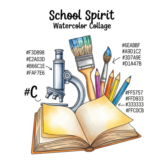 School Spirit Week watercolor illustration DTF heat transfer graphic — centered design with bold colors and clean outlines, ready to press onto t-shirts, hoodies, and apparel for spirit week