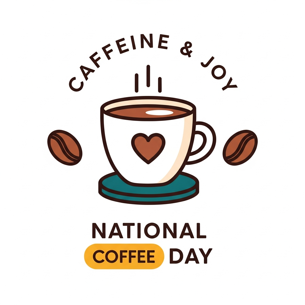 National Coffee Day modern flat vector DTF heat transfer graphic featuring bold coffee-themed illustration with high-contrast colors, ready to press on t-shirts and apparel