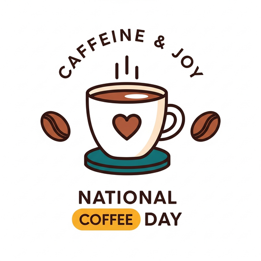 National Coffee Day modern flat vector DTF heat transfer graphic featuring bold coffee-themed illustration with high-contrast colors, ready to press on t-shirts and apparel