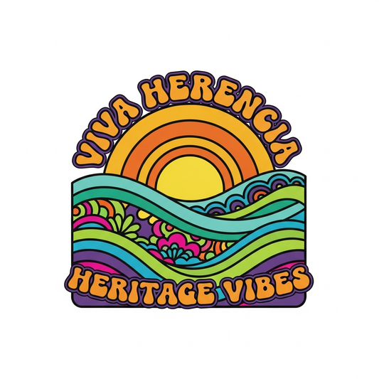 Hispanic Heritage Month groovy 70s retro style ready-to-press DTF heat transfer graphic with bold high-contrast colors and vector illustration design suitable for t-shirts hoodies and tote bags