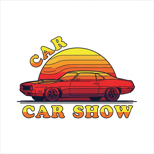 Retro sunset stripes car show DTF heat transfer graphic