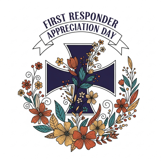 Boho floral style First Responder Appreciation Day ready to press DTF heat transfer graphic with high contrast colors and centered vector illustration design
