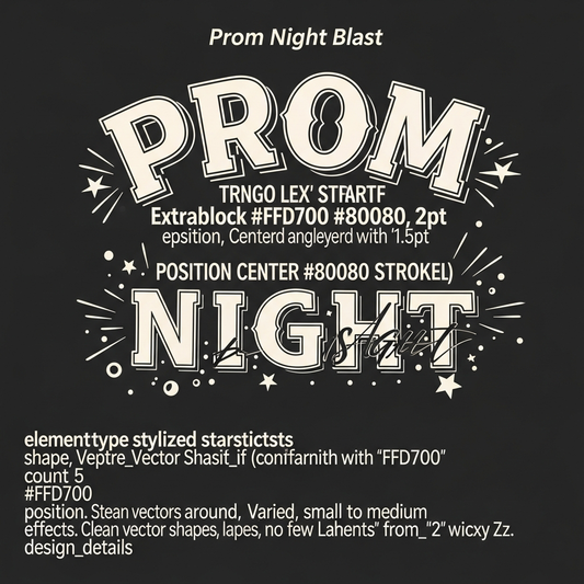 Bold typography prom DTF heat transfer design, ready to press, high contrast colors, vector style graphic suitable for t-shirts hoodies and tote bags