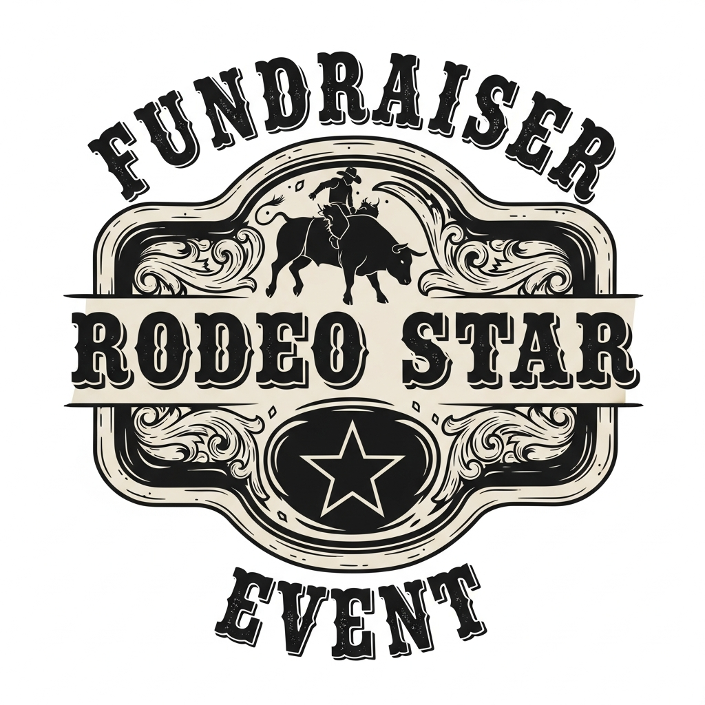 Western cowboy vintage fundraiser event ready to press DTF heat transfer graphic with high contrast vector style illustration featuring centered composition suitable for t-shirts hoodies and apparel