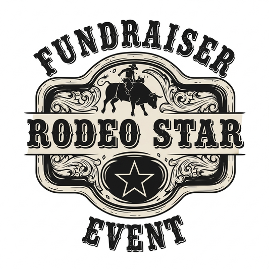 Western cowboy vintage fundraiser event ready to press DTF heat transfer graphic with high contrast vector style illustration featuring centered composition suitable for t-shirts hoodies and apparel