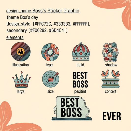 Boss's Day sticker style DTF heat transfer graphic with bold outlines and high contrast colors, ready to press on t-shirts and hoodies