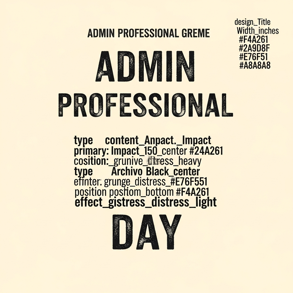 Administrative Professionals Day ready to press DTF heat transfer featuring grunge distressed lettering in high contrast colors, vector style graphic suitable for t-shirts hoodies and tote bags