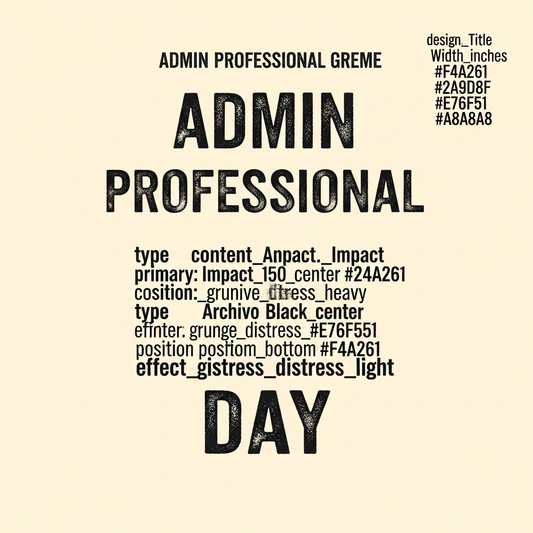 Administrative Professionals Day ready to press DTF heat transfer featuring grunge distressed lettering in high contrast colors, vector style graphic suitable for t-shirts hoodies and tote bags