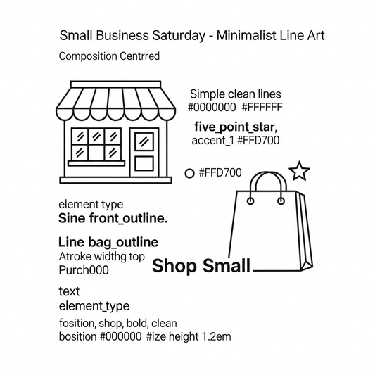 Small Business Saturday minimalist line art ready-to-press DTF heat transfer graphic, centered vector style design with clean high-contrast outlines, suitable for t-shirts hoodies and tote bags
