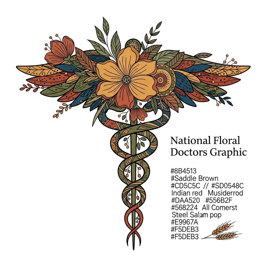 National Doctors Day boho floral style ready to press DTF heat transfer graphic with centered composition, high contrast colors, and clean vector illustration suitable for t-shirts and apparel