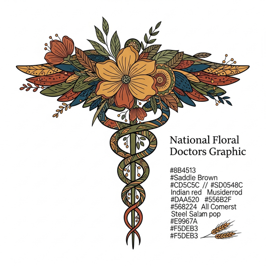 National Doctors Day boho floral style ready to press DTF heat transfer graphic with centered composition, high contrast colors, and clean vector illustration suitable for t-shirts and apparel