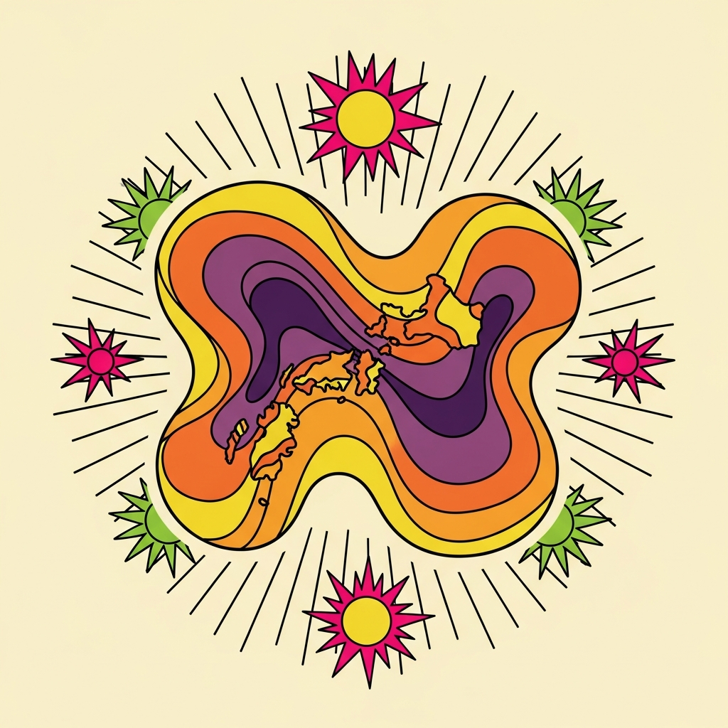 Groovy 70s retro style DTF heat transfer graphic celebrating Asian American and Pacific Islander Heritage Month, featuring bold high-contrast colors, clean vector illustration, and vintage funky design — ready to press on t-shirts, hoodies, and tote bags