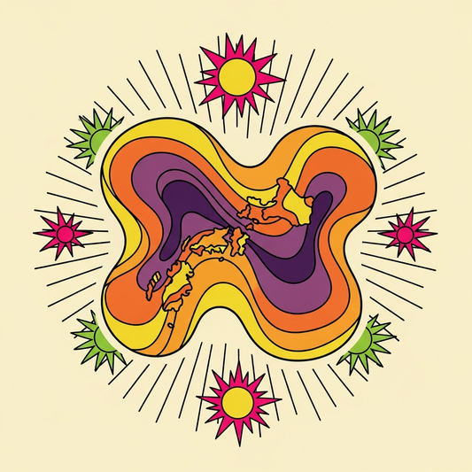 Groovy 70s retro style DTF heat transfer graphic celebrating Asian American and Pacific Islander Heritage Month, featuring bold high-contrast colors, clean vector illustration, and vintage funky design — ready to press on t-shirts, hoodies, and tote bags