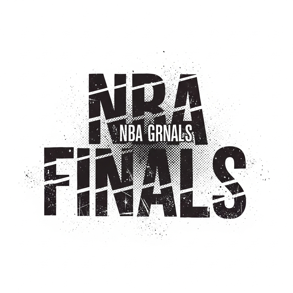 NBA Finals grunge distressed lettering ready to press DTF heat transfer graphic with high contrast colors and centered composition, suitable for t-shirts hoodies and apparel