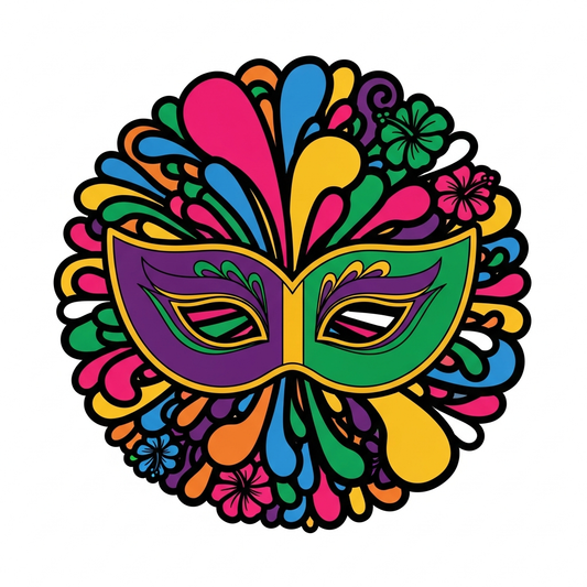 Groovy 70s retro Mardi Gras ready to press DTF heat transfer graphic with high contrast colors and vector style illustration, suitable for t-shirts hoodies and apparel