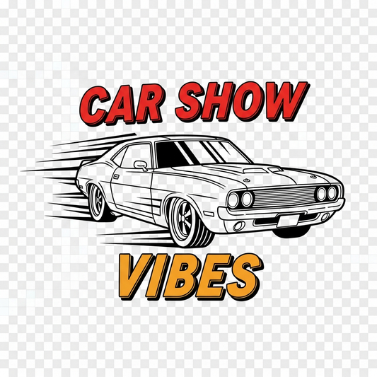 Car show outline illustration DTF heat transfer design with high contrast vector style artwork, ready to press for t-shirts and hoodies
