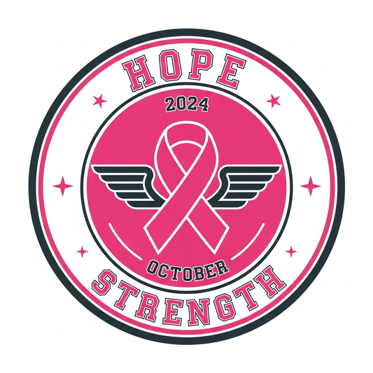 Retro varsity style Breast Cancer Awareness Month DTF heat transfer graphic with high contrast pink and white design, ready to press on t-shirts and hoodies